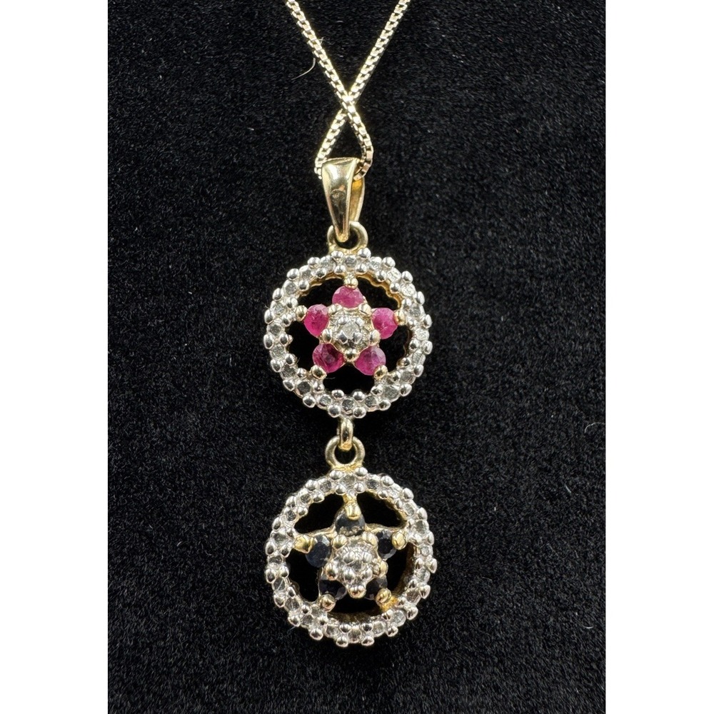 Gold Vermeil Sterling Silver 18" Necklace Multi Gemstone Diamond Accent Pendant